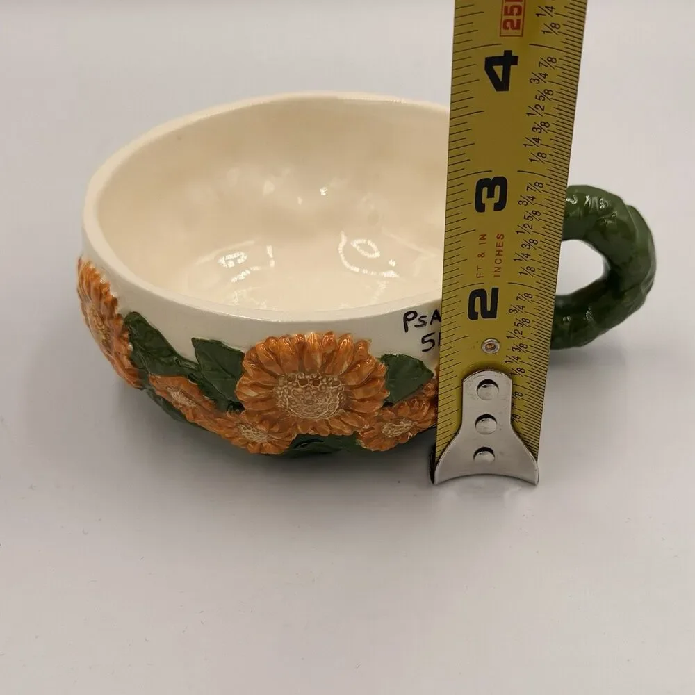 Vintage Ceramic Stacking Pig Teapot Mug Set Sunflower Psalm 51:10 Signed 1999